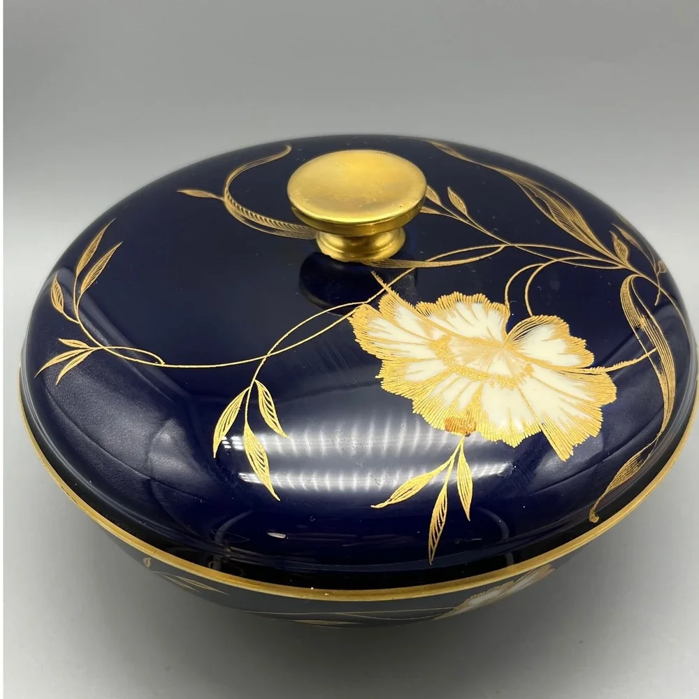Mid Century Rosenthal Winifred Cobalt Gilded floral Lidded Dish Selb Germany 40s